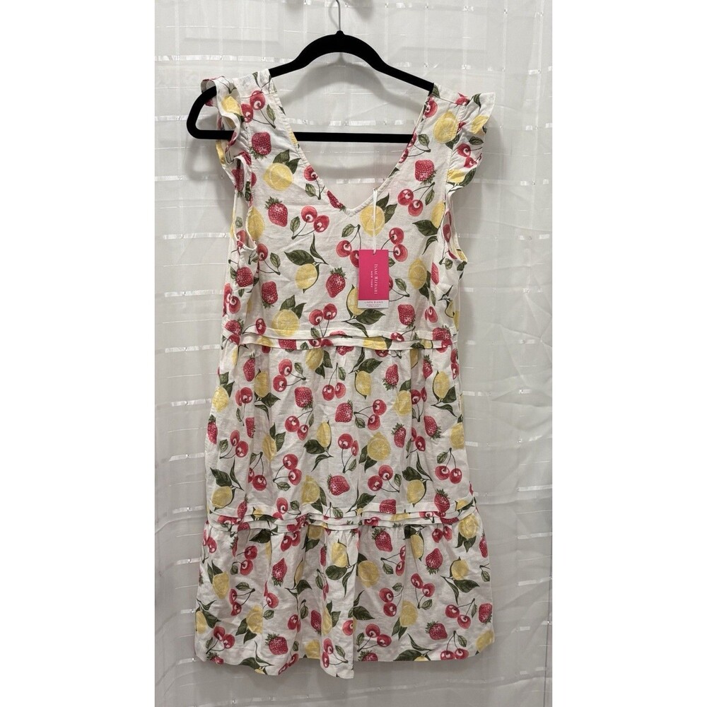 Isaac Mizrahi New York Fruit Print Linen Blend Mini Dress Flutter Sleeve Small